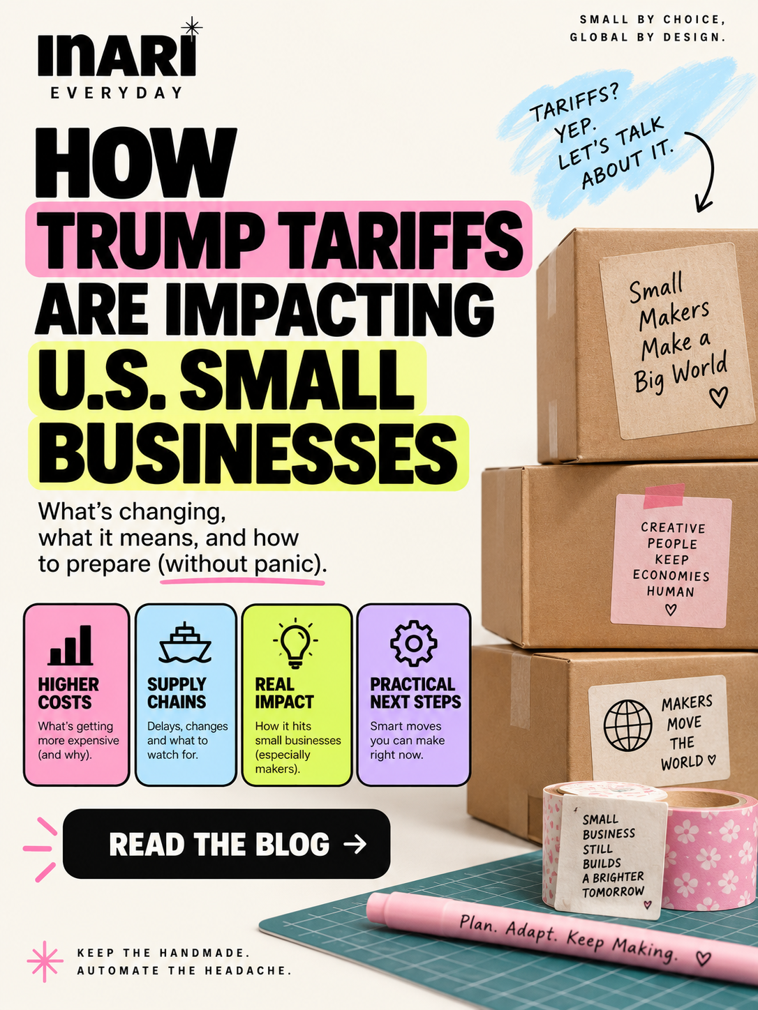 Illustration of tariff costs stacking on a small maker's supply order